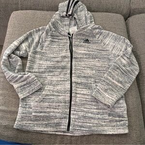 adidas Kids Heather Gray Full-Zip Velour Hooded Sweatshirt 7/8